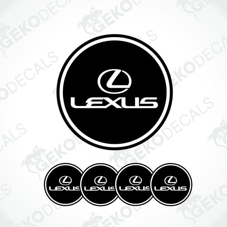 A set of four black vinyl stickers with a LEXUS brand logo design.