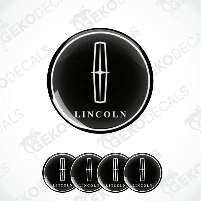 Set of four round black vinyl stickers with the "LINCOLN" logo in the center