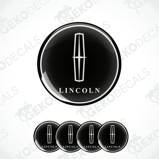 Set of four round black vinyl stickers with the "LINCOLN" logo in the center