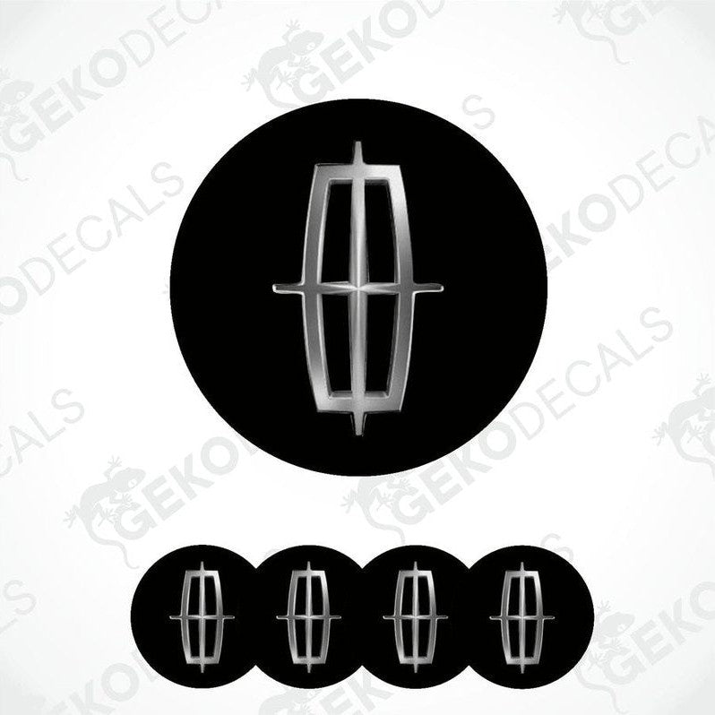 A set of four black vinyl decals with a silver Lincoln logo, displayed on a white background.