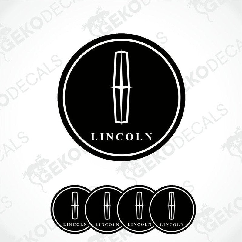 Set of four round black vinyl stickers with the "LINCOLN" logo in the center