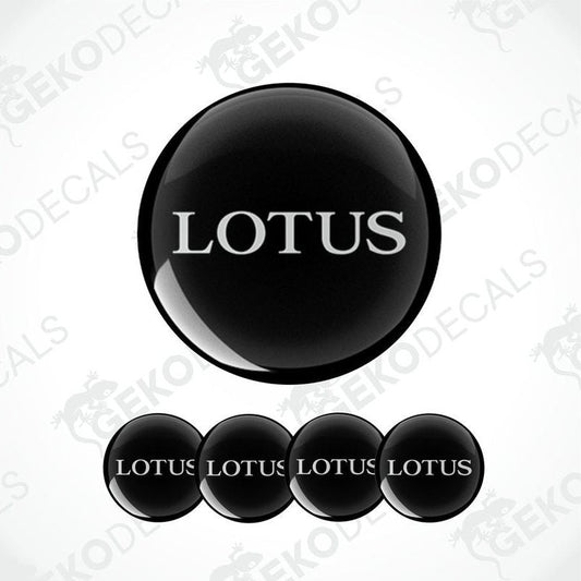 A set of four black vinyl decals with the word 'LOTUS' written in white letters.