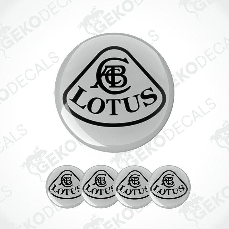 A set of four grey vinyl decals with the word 'LOTUS' written in black letters.