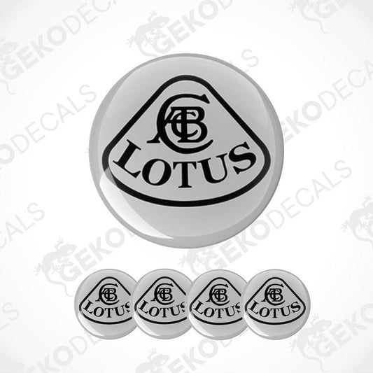 A set of four grey vinyl decals with the word 'LOTUS' written in black letters.