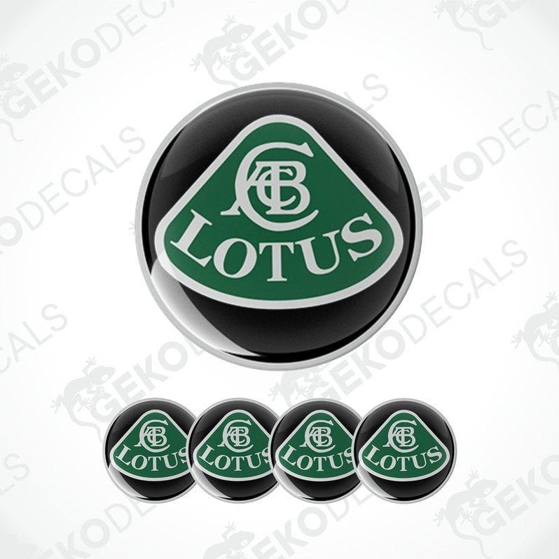 A set of four green, white, and black vinyl stickers with the LOTUS brand logo.