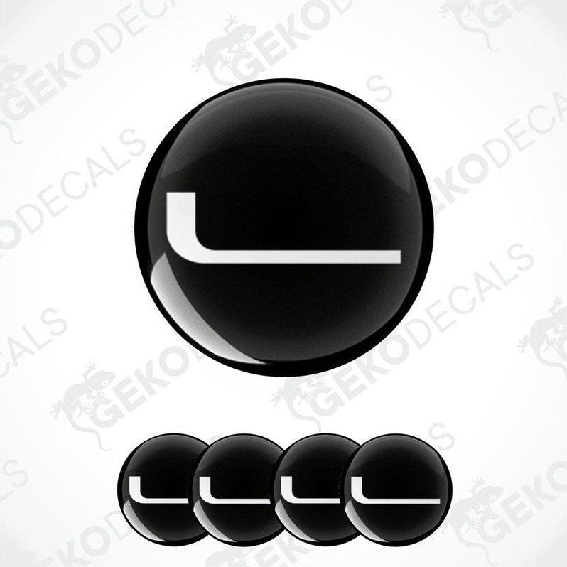 A set of four black vinyl decals with a white Lucid logo, displayed on a white background.