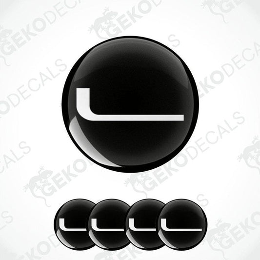 A set of four black vinyl decals with a white Lucid logo, displayed on a white background.