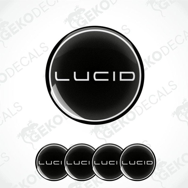 A set of four black vinyl decals with a white Lucid logo, displayed on a white background.