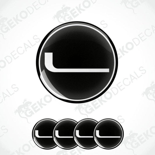 A set of four black vinyl decals with a white Lucid logo, displayed on a white background.