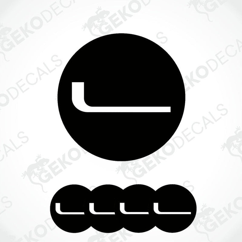 A set of four black vinyl decals with a white Lucid logo, displayed on a white background.