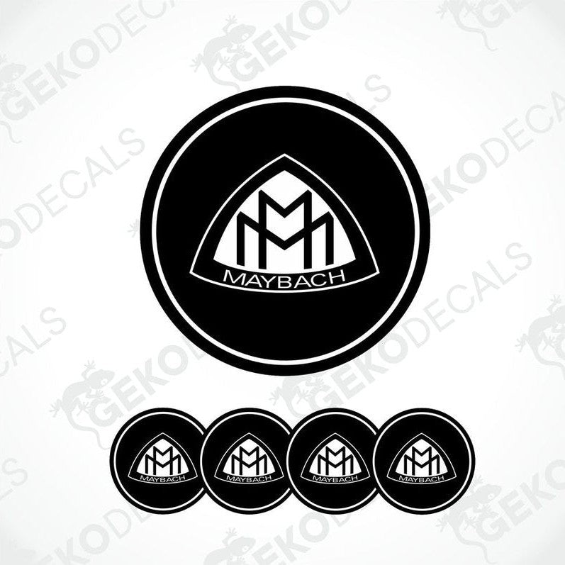 Set of four round car decals with the Maybach logo in black and white.