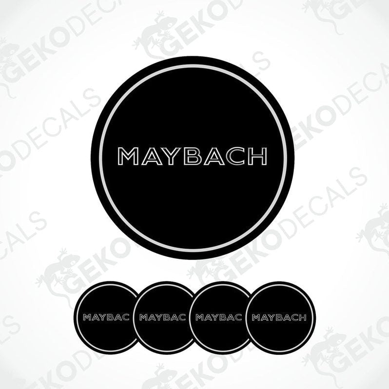 Set of four black vinyl decals with the text 'MAYBACH' on them, presented against a white background.