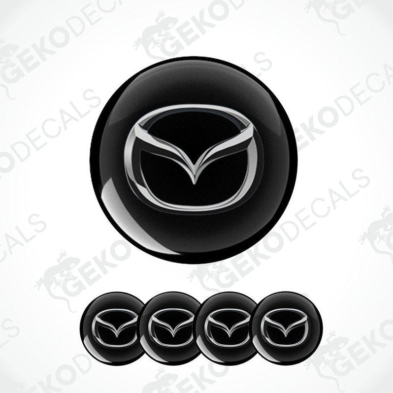 Set of black vinyl stickers with silver Mazda logo