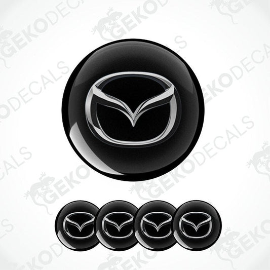 Set of black vinyl stickers with silver Mazda logo