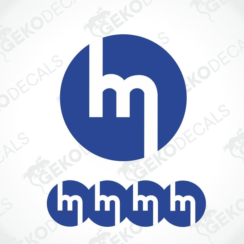 A set of four blue and white vinyl decals with the MAZDA logo design.