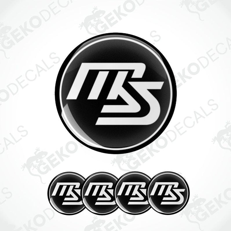 A set of black and white vinyl decals with the MAZDASPEED logo.