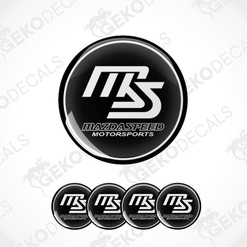 Set of four black and white vinyl decals with the MazdaSpeed logo.
