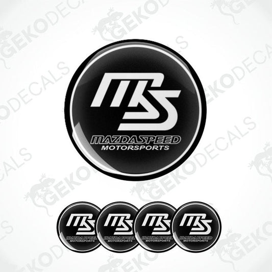 Set of four black and white vinyl decals with the MazdaSpeed logo.