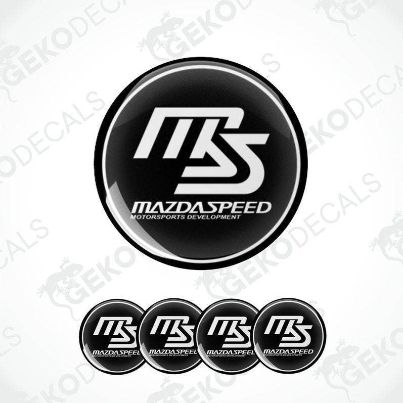 Set of four black and white vinyl decals with the MazdaSpeed logo.