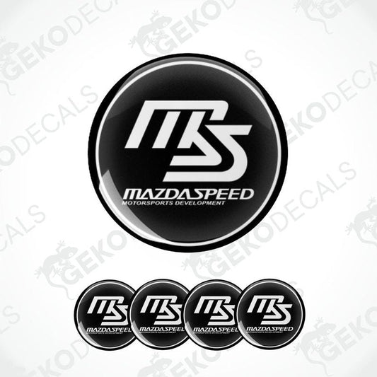 Set of four black and white vinyl decals with the MazdaSpeed logo.