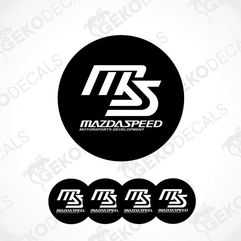 A set of black and white vinyl decals with the MAZDASPEED logo.