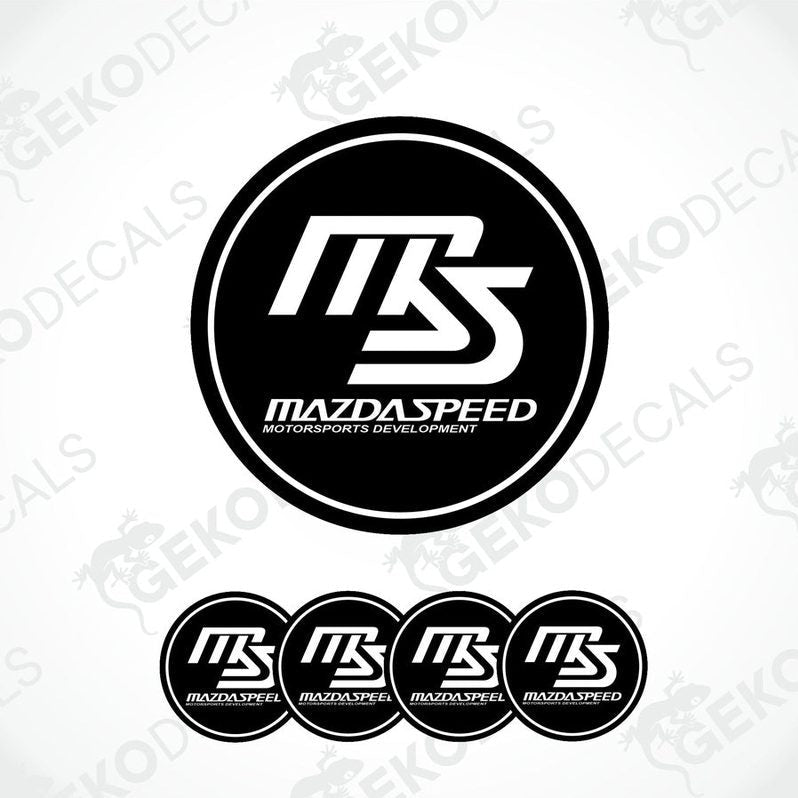 Set of four black and white vinyl decals with the MazdaSpeed logo.