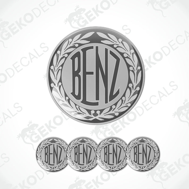 A set of vinyl decals with 'MERCEDES BENZ' branding with a wreath design.