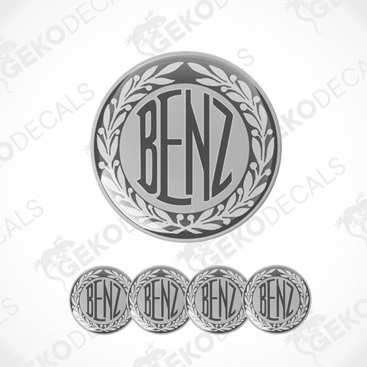 A set of vinyl decals with 'MERCEDES BENZ' branding with a wreath design.