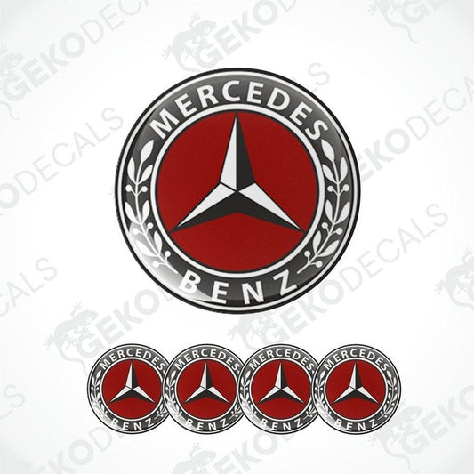 A set of four Mercedes-Benz branded vinyl stickers with a polyurethane coating.