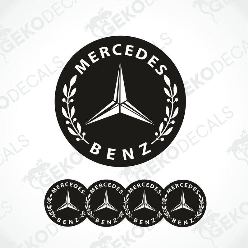 A set of four black vinyl decals with the Mercedes-Benz logo.