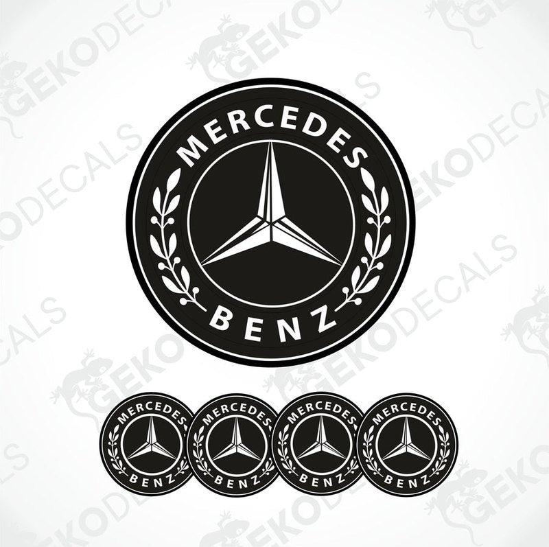 A set of four black vinyl decals with the Mercedes-Benz logo.