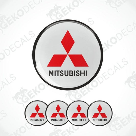 A set of four Mitsubishi car decals with the red and white Mitsubishi logo.