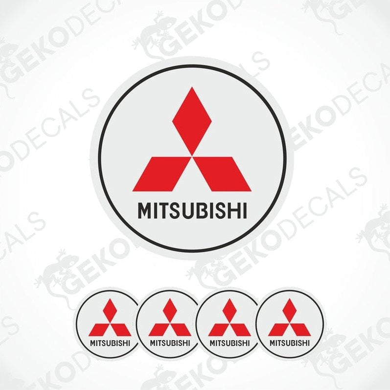 A set of four Mitsubishi car decals with the red and white Mitsubishi logo.