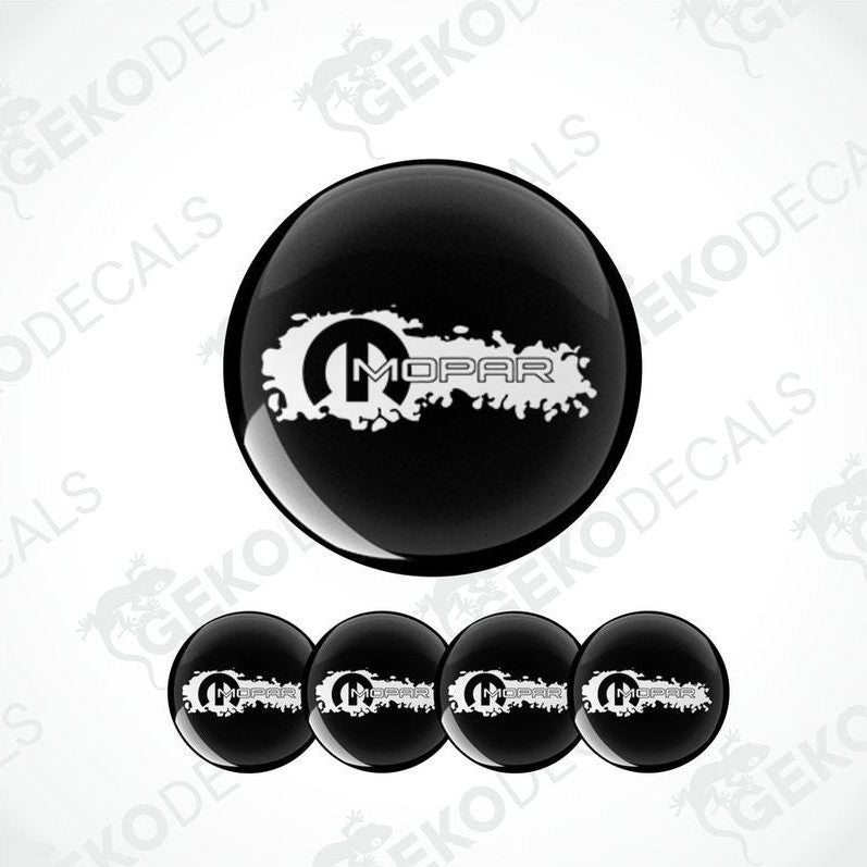 A set of four black and white vinyl decals with the MOPAR logo.