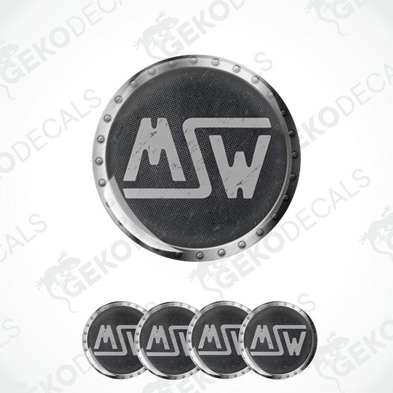 A set of black vinyl decals with the 'MSW' logo, displayed on a white background.
