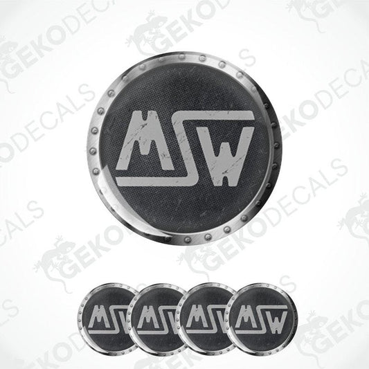 A set of black vinyl decals with the 'MSW' logo, displayed on a white background.
