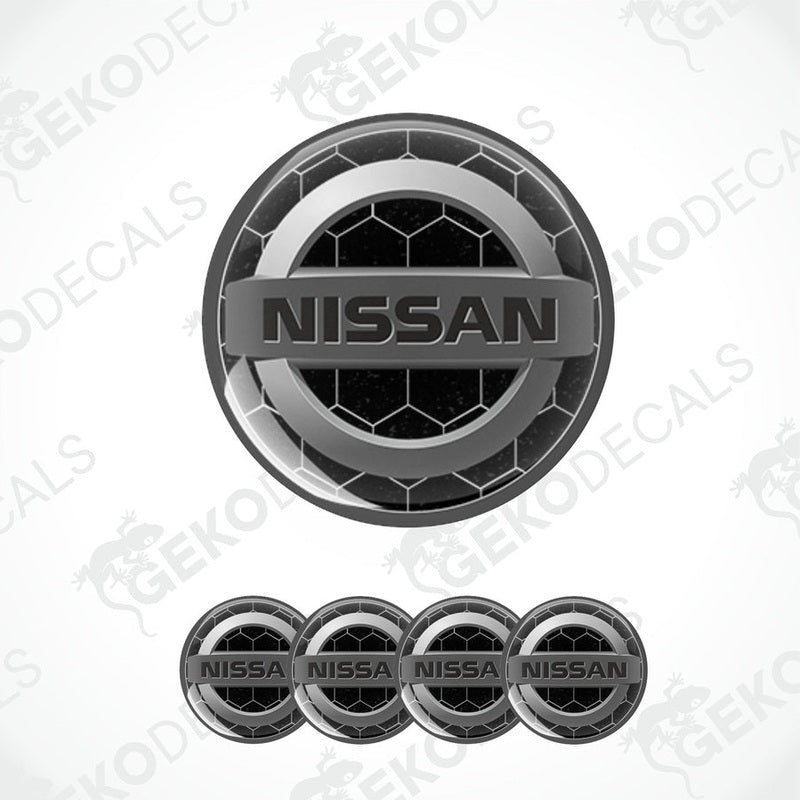 A set of vinyl decals with a polyurethane coating, featuring the Nissan logo, displayed on a white background.