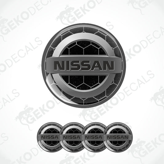 A set of vinyl decals with a polyurethane coating, featuring the Nissan logo, displayed on a white background.