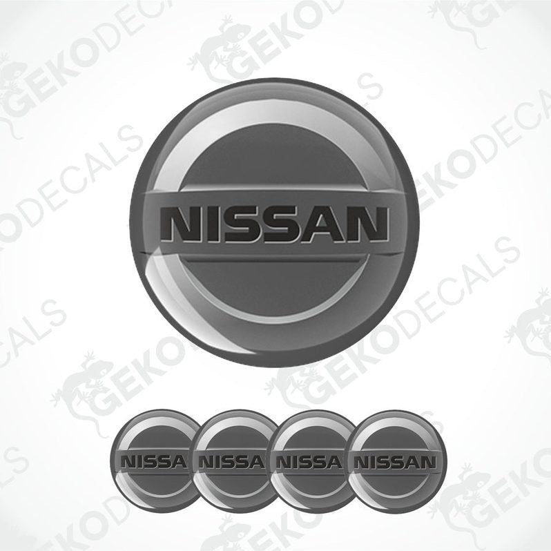 A set of four vinyl decals with polyurethane coating, featuring the NISSAN brand logo.