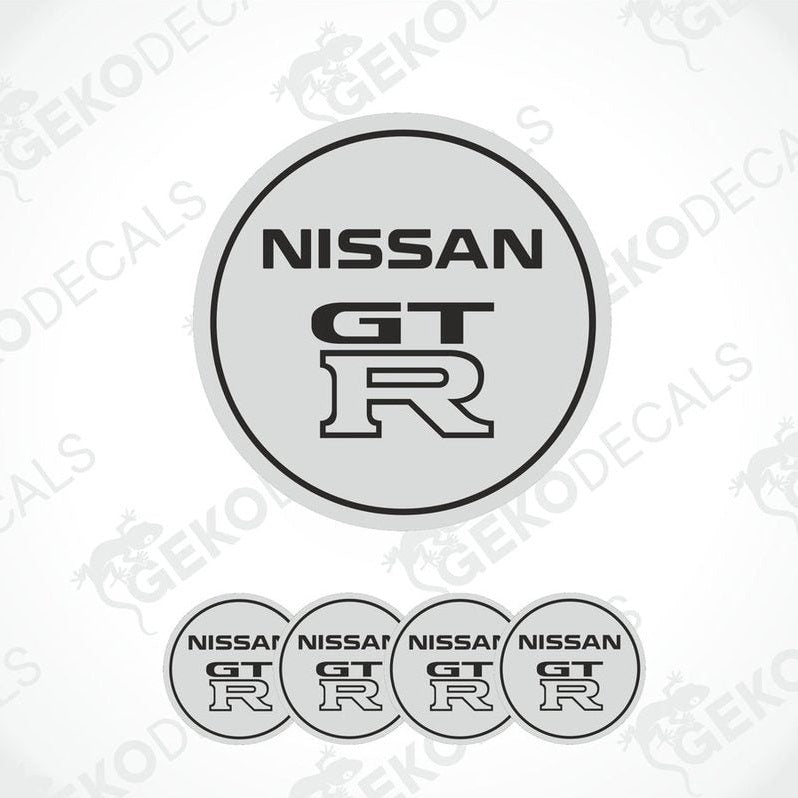 A set of vinyl decals for NISSAN GT R, including one large dome sticker and four smaller ones with the same design.