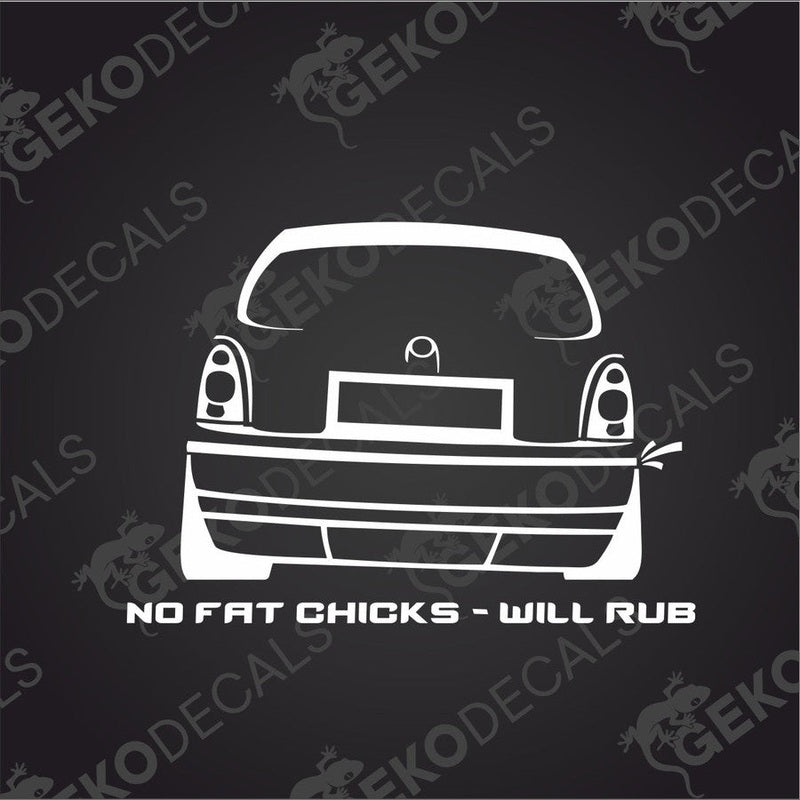 Text cut out of a white sticker NO FAT CHICKS-WILL RUB