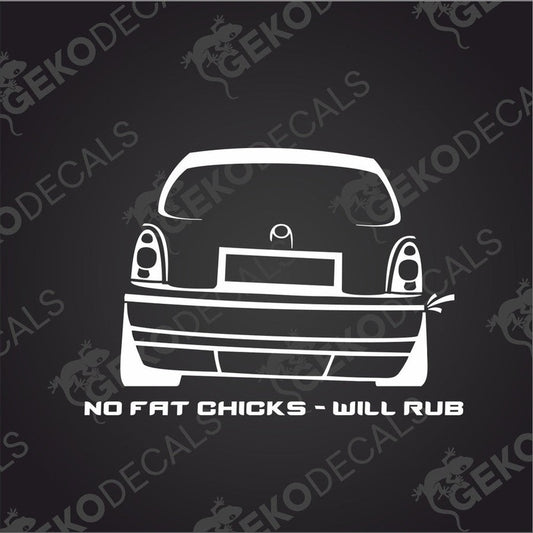Text cut out of a white sticker NO FAT CHICKS-WILL RUB