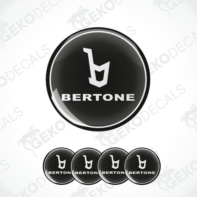 A set of black vinyl decals with the Bertone logo applied on them, displayed against a white background.