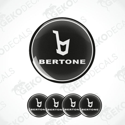 A set of black vinyl decals with the Bertone logo applied on them, displayed against a white background.