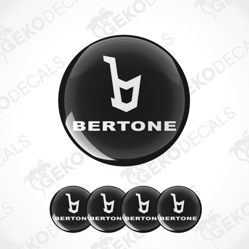 A set of black vinyl decals with the Bertone logo applied on them, displayed against a white background.