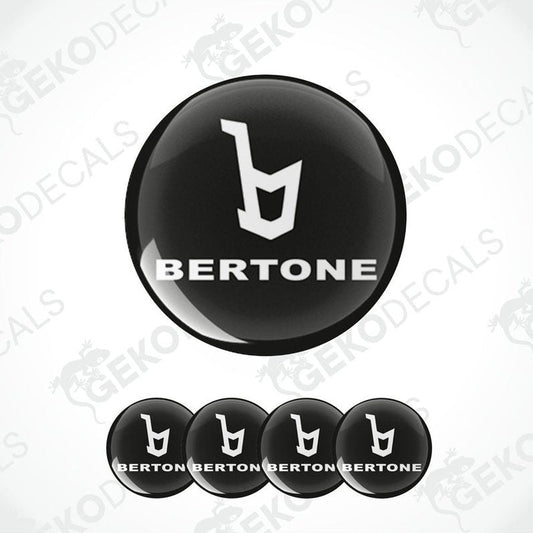 A set of black vinyl decals with the Bertone logo applied on them, displayed against a white background.