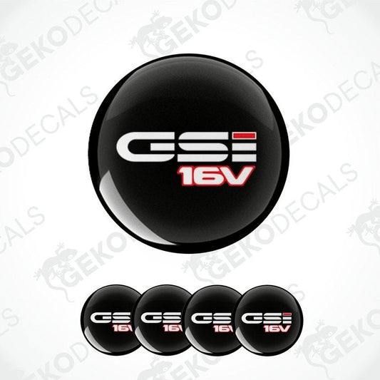 A set of four black vinyl stickers with 'OPEL GSI 16V' text and a red and white design logo.