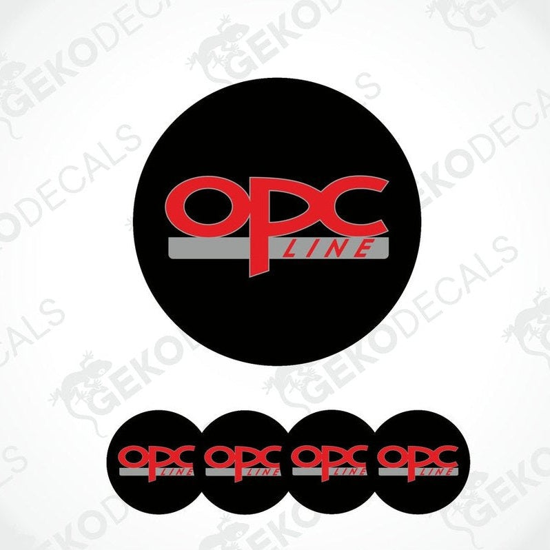 A set of four black vinyl stickers with a red and white 'OPEL OPC LINE' logo design.