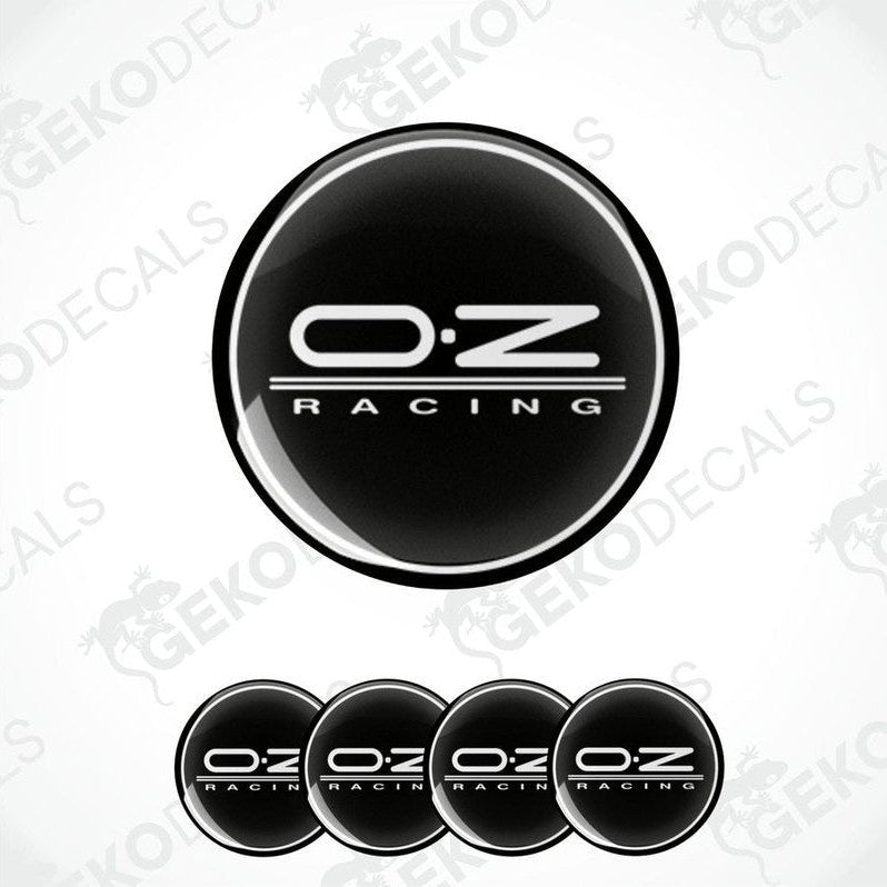 A set of four black vinyl stickers with the OZ Racing logo in white.