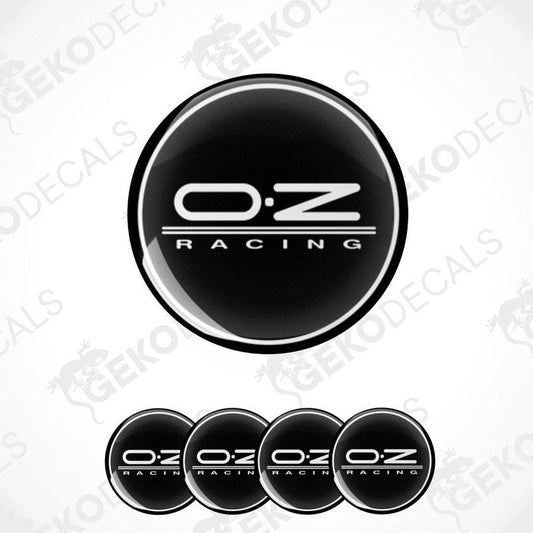 A set of four black vinyl stickers with the OZ Racing logo in white.